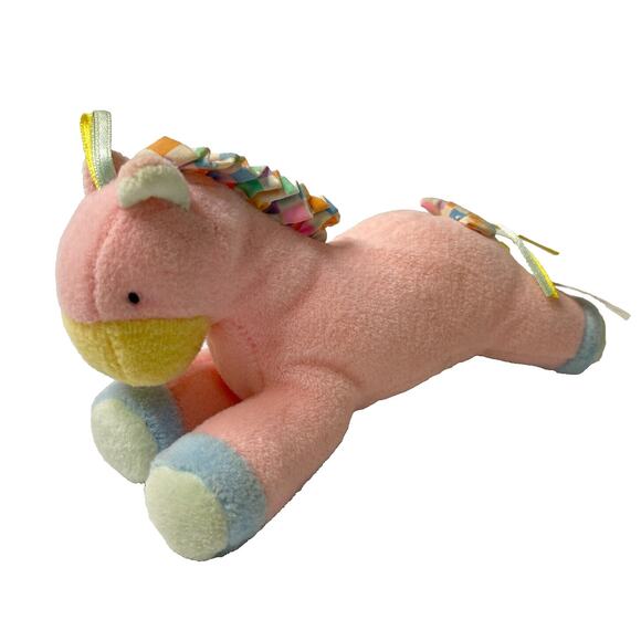 Russ Berrie Pink Unicorn Plush 6.5" Baby Toddler Stuffed Animal Squeaker Toy - Picture 1 of 14